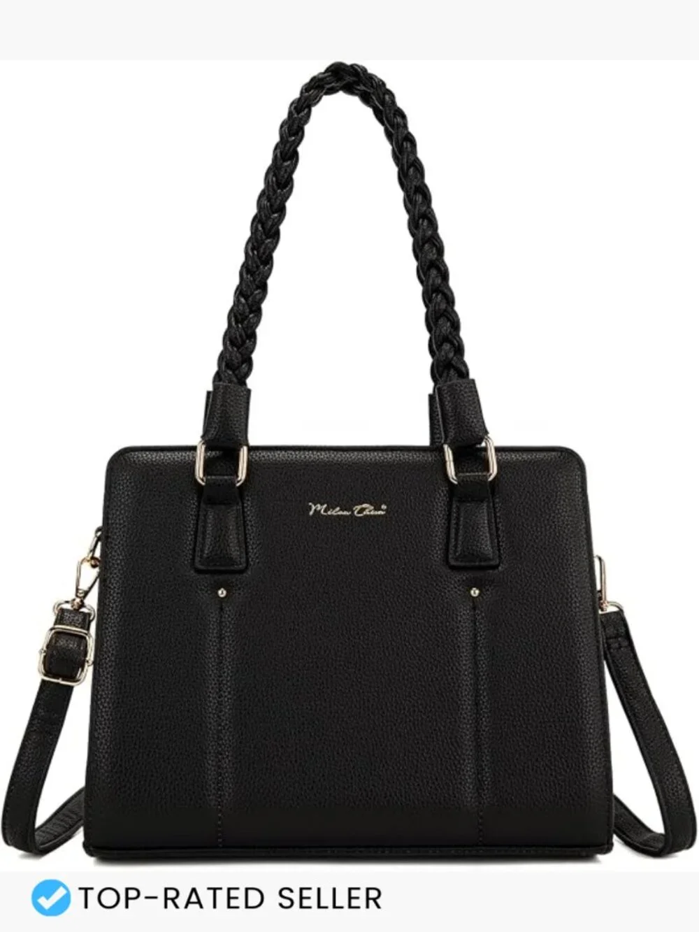 Vegan Leather Tote Bag Spacious Multi Compartment Work Purse Detachable